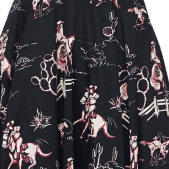 Pinup Girl Clothing Black Doris Western Print Skirt Pinup Couture w/o BELT - Picture 2 of 3